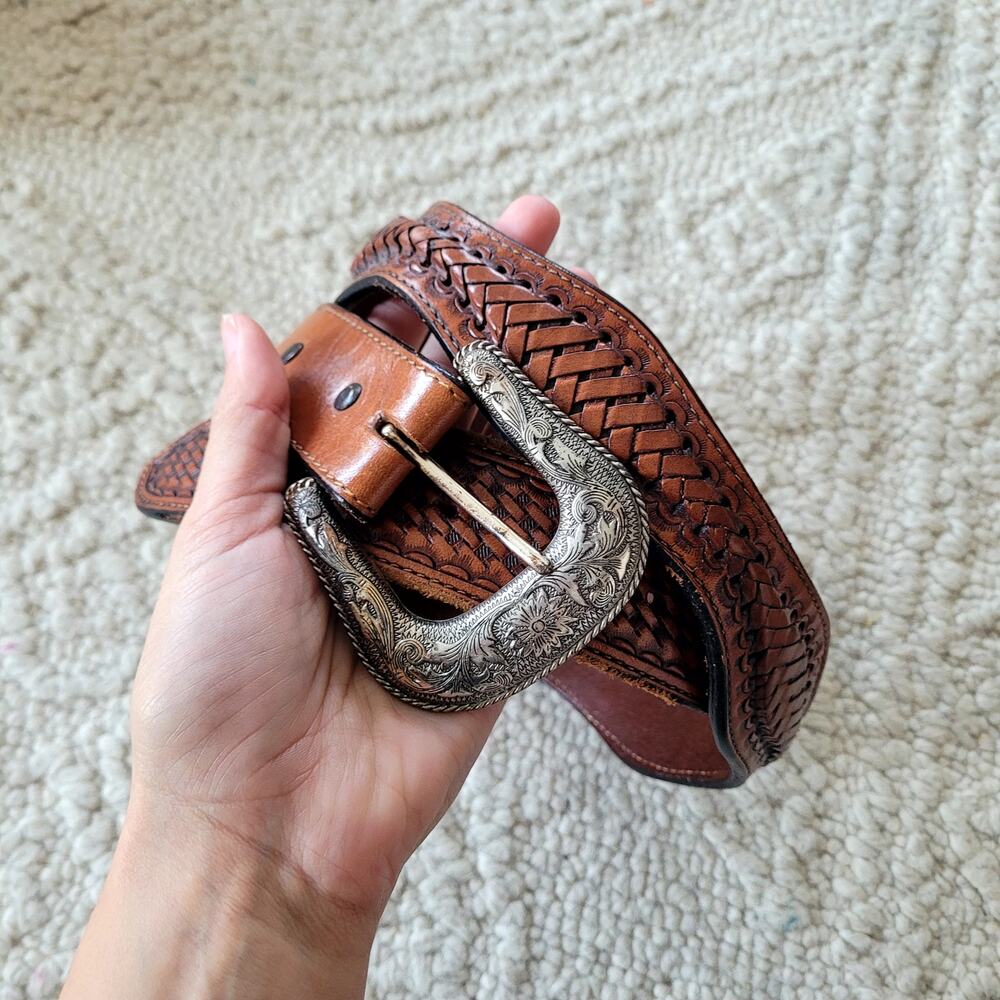 Nicona Western Leather Unique Braided Belt Rippled Handtooled Sz 42